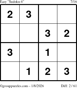 The grouppuzzles.com Easy Sudoku-4 puzzle for Thursday January 8, 2026