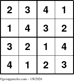 The grouppuzzles.com Answer grid for the Sudoku-4 puzzle for Thursday January 8, 2026