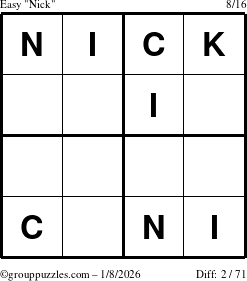 The grouppuzzles.com Easy Nick puzzle for Thursday January 8, 2026