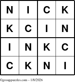 The grouppuzzles.com Answer grid for the Nick puzzle for Thursday January 8, 2026