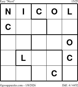 The grouppuzzles.com Easy Nicol puzzle for Thursday January 8, 2026