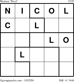 The grouppuzzles.com Medium Nicol puzzle for Thursday January 8, 2026