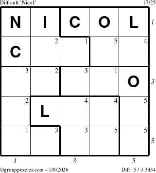 The grouppuzzles.com Difficult Nicol puzzle for Thursday January 8, 2026 with all 5 steps marked