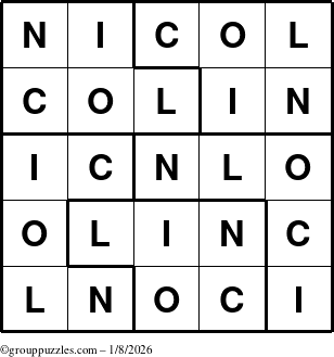 The grouppuzzles.com Answer grid for the Nicol puzzle for Thursday January 8, 2026