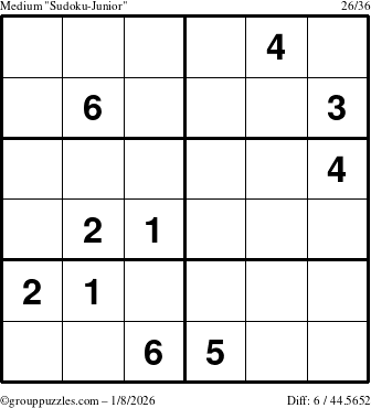 The grouppuzzles.com Medium Sudoku-Junior puzzle for Thursday January 8, 2026