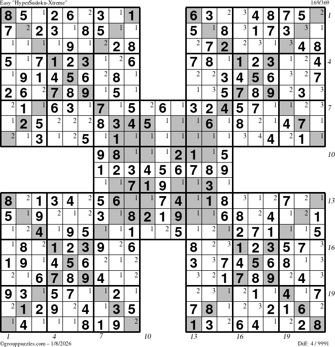 The grouppuzzles.com Easy cover-HyperXtreme puzzle for Thursday January 8, 2026 with all 4 steps marked