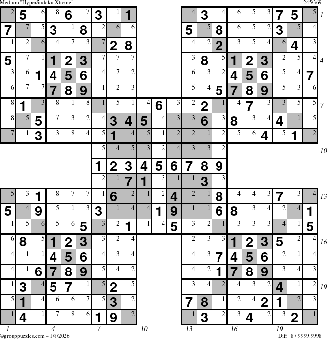 The grouppuzzles.com Medium cover-HyperXtreme puzzle for Thursday January 8, 2026, suitable for printing, with all 8 steps marked