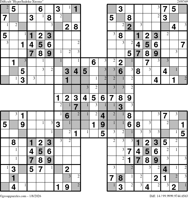 The grouppuzzles.com Difficult cover-HyperXtreme puzzle for Thursday January 8, 2026 with the first 3 steps marked