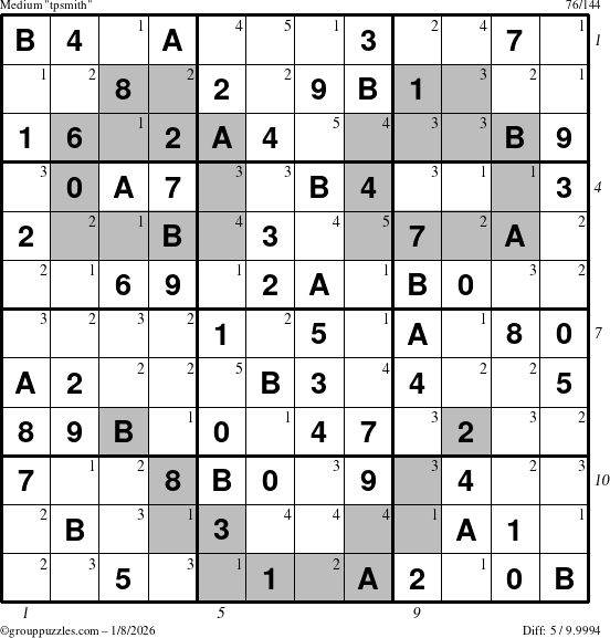 The grouppuzzles.com Medium tpsmith puzzle for Thursday January 8, 2026, suitable for printing, with all 5 steps marked