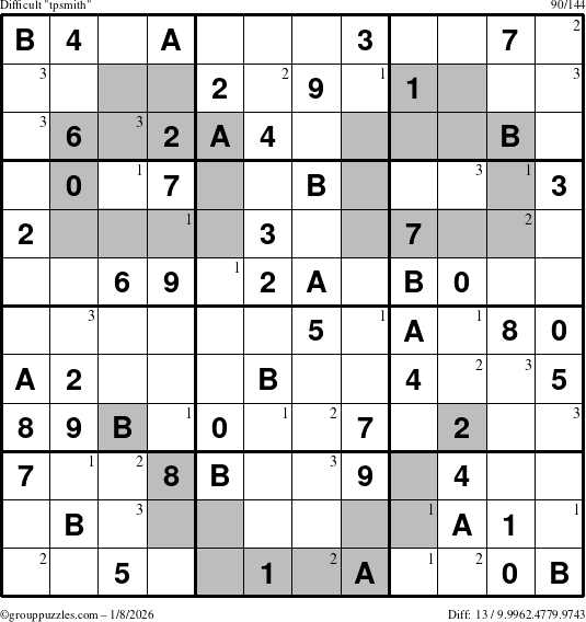 The grouppuzzles.com Difficult tpsmith puzzle for Thursday January 8, 2026 with the first 3 steps marked