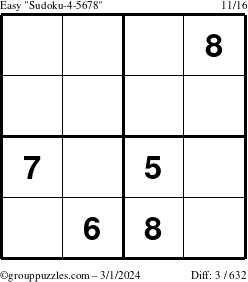 The grouppuzzles.com Easy Sudoku-4-5678 puzzle for Friday March 1, 2024