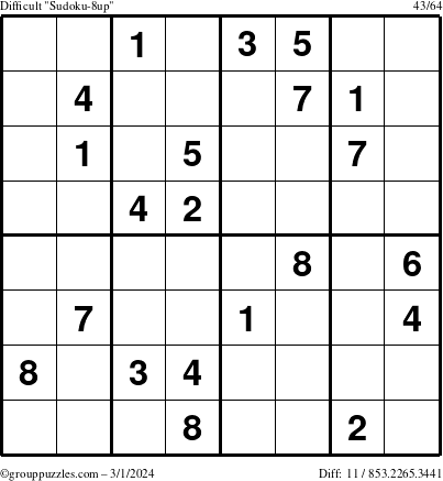 The grouppuzzles.com Difficult Sudoku-8up puzzle for Friday March 1, 2024