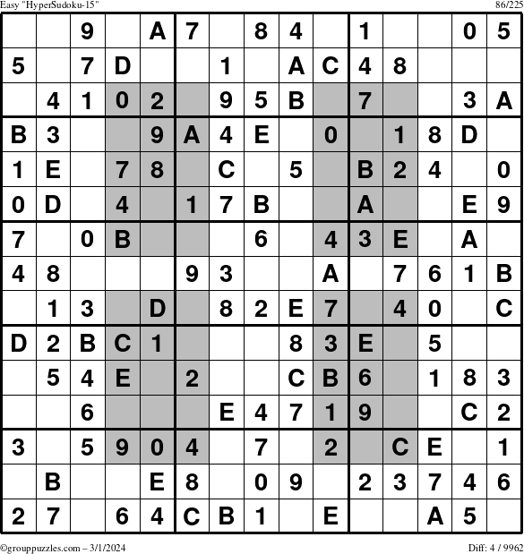 The grouppuzzles.com Easy HyperSudoku-15 puzzle for Friday March 1, 2024