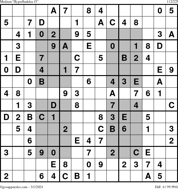 The grouppuzzles.com Medium HyperSudoku-15 puzzle for Friday March 1, 2024