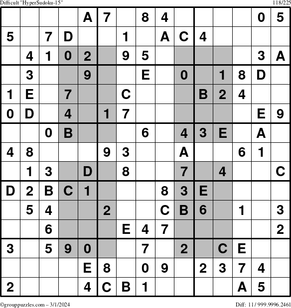 The grouppuzzles.com Difficult HyperSudoku-15 puzzle for Friday March 1, 2024