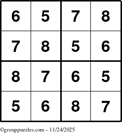 The grouppuzzles.com Answer grid for the Sudoku-4-5678 puzzle for Monday November 24, 2025