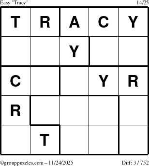The grouppuzzles.com Easy Tracy puzzle for Monday November 24, 2025
