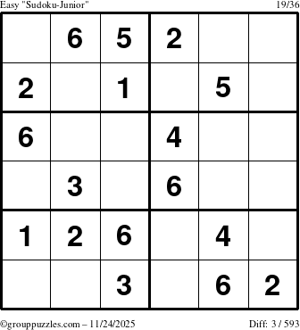 The grouppuzzles.com Easy Sudoku-Junior puzzle for Monday November 24, 2025