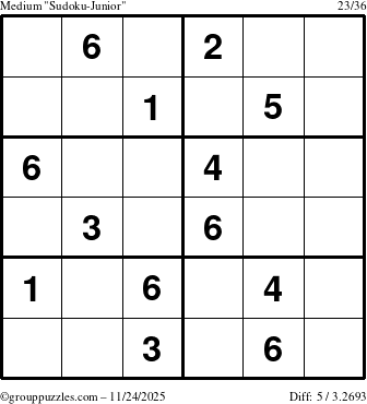 The grouppuzzles.com Medium Sudoku-Junior puzzle for Monday November 24, 2025