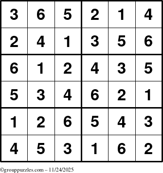 The grouppuzzles.com Answer grid for the Sudoku-Junior puzzle for Monday November 24, 2025