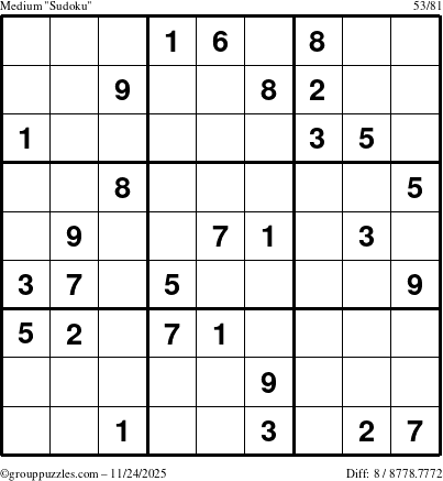 The grouppuzzles.com Medium Sudoku puzzle for Monday November 24, 2025