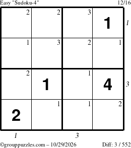 The grouppuzzles.com Easy Sudoku-4 puzzle for Thursday October 29, 2026, suitable for printing, with all 3 steps marked