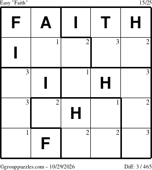 The grouppuzzles.com Easy Faith puzzle for Thursday October 29, 2026 with the first 3 steps marked