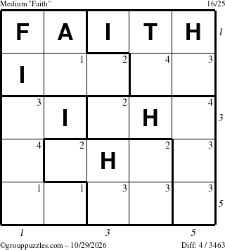The grouppuzzles.com Medium Faith puzzle for Thursday October 29, 2026 with all 4 steps marked