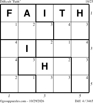 The grouppuzzles.com Difficult Faith puzzle for Thursday October 29, 2026, suitable for printing, with all 4 steps marked