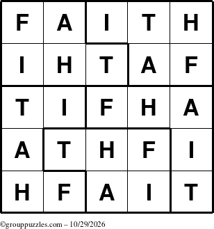 The grouppuzzles.com Answer grid for the Faith puzzle for Thursday October 29, 2026