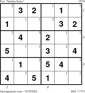 The grouppuzzles.com Easy Sudoku-Junior puzzle for Thursday October 29, 2026 with all 3 steps marked