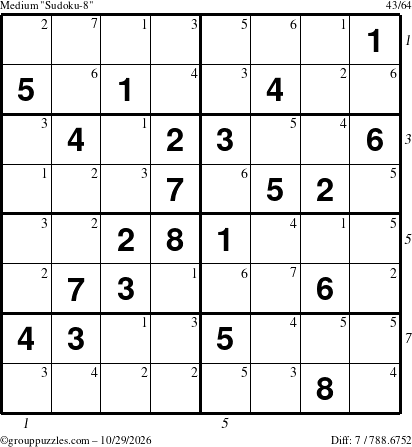 The grouppuzzles.com Medium Sudoku-8 puzzle for Thursday October 29, 2026, suitable for printing, with all 7 steps marked