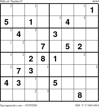 The grouppuzzles.com Difficult Sudoku-8 puzzle for Thursday October 29, 2026 with the first 3 steps marked
