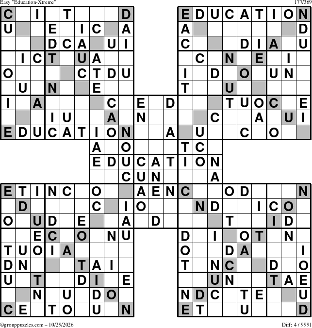 The grouppuzzles.com Easy Education-Xtreme puzzle for Thursday October 29, 2026