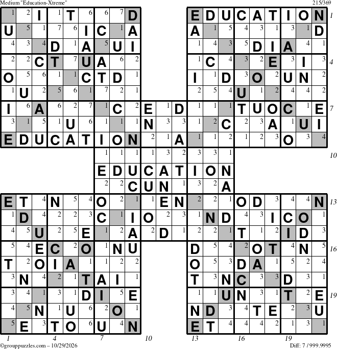 The grouppuzzles.com Medium Education-Xtreme puzzle for Thursday October 29, 2026, suitable for printing, with all 7 steps marked