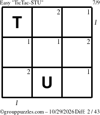 The grouppuzzles.com Easy TicTac-STU puzzle for Thursday October 29, 2026 with all 2 steps marked