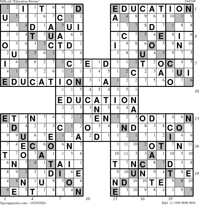 The grouppuzzles.com Difficult Education-Xtreme puzzle for Thursday October 29, 2026, suitable for printing, with all 11 steps marked