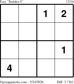 The grouppuzzles.com Easy Sudoku-4 puzzle for Sunday May 24, 2026