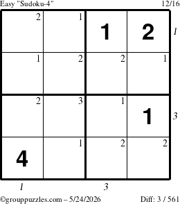 The grouppuzzles.com Easy Sudoku-4 puzzle for Sunday May 24, 2026, suitable for printing, with all 3 steps marked