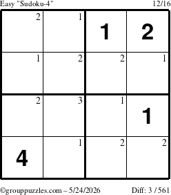 The grouppuzzles.com Easy Sudoku-4 puzzle for Sunday May 24, 2026 with the first 3 steps marked