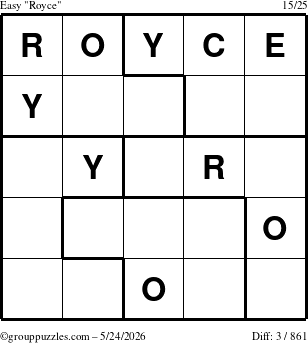 The grouppuzzles.com Easy Royce puzzle for Sunday May 24, 2026