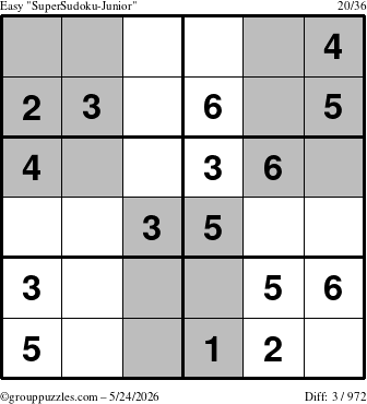 The grouppuzzles.com Easy SuperSudoku-Junior puzzle for Sunday May 24, 2026