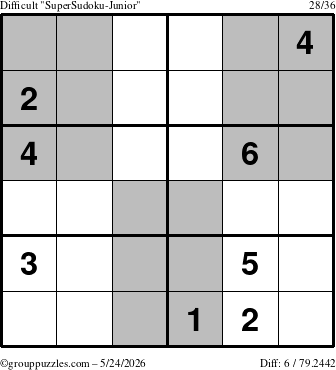 The grouppuzzles.com Difficult SuperSudoku-Junior puzzle for Sunday May 24, 2026