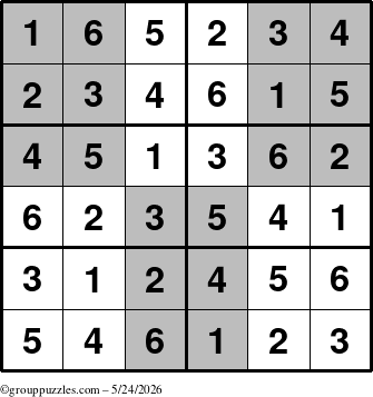 The grouppuzzles.com Answer grid for the SuperSudoku-Junior puzzle for Sunday May 24, 2026