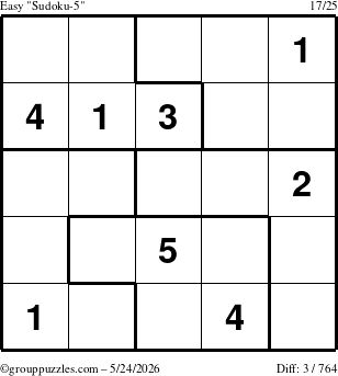 The grouppuzzles.com Easy Sudoku-5 puzzle for Sunday May 24, 2026