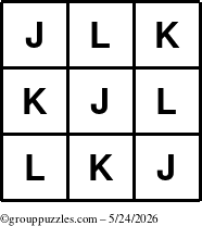 The grouppuzzles.com Answer grid for the TicTac-JKL puzzle for Sunday May 24, 2026