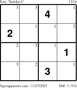 The grouppuzzles.com Easy Sudoku-4 puzzle for Thursday November 27, 2025 with the first 3 steps marked