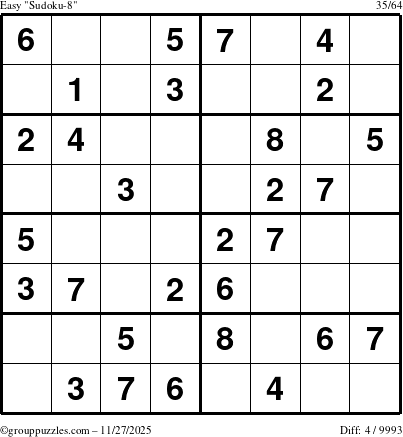 The grouppuzzles.com Easy Sudoku-8 puzzle for Thursday November 27, 2025