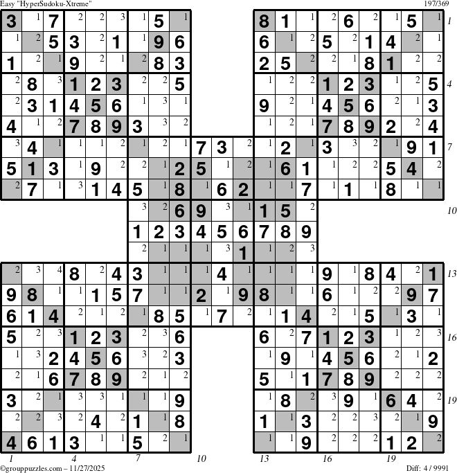 The grouppuzzles.com Easy cover-HyperXtreme puzzle for Thursday November 27, 2025 with all 4 steps marked