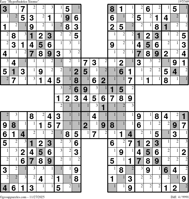 The grouppuzzles.com Easy cover-HyperXtreme puzzle for Thursday November 27, 2025 with the first 3 steps marked